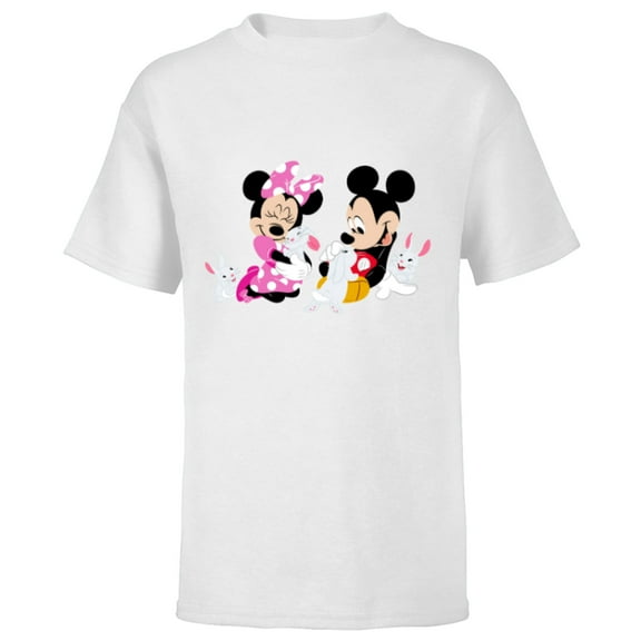 Disney Mickey and Minnie Mouse Easter Bunnies - Short Sleeve T-Shirt for Kids - Customized-White