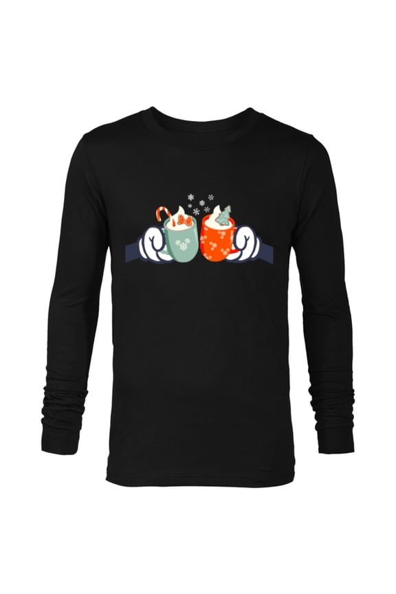 Mickey and Minnie Mouse Holiday Christmas Cocoa Mugs - Long Sleeve T-Shirt for Men - Customized-Black