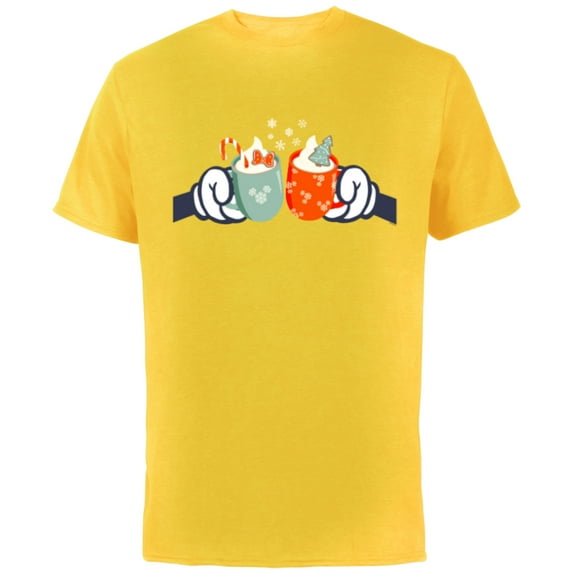 Disney Mickey and Minnie Mouse Holiday Christmas Cocoa Mugs - Short Sleeve Cotton T-Shirt for Adults - Customized-Yellow