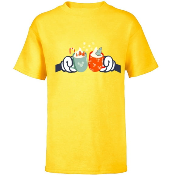 Disney Mickey and Minnie Mouse Holiday Christmas Cocoa Mugs - Short Sleeve T-Shirt for Kids - Customized-Yellow