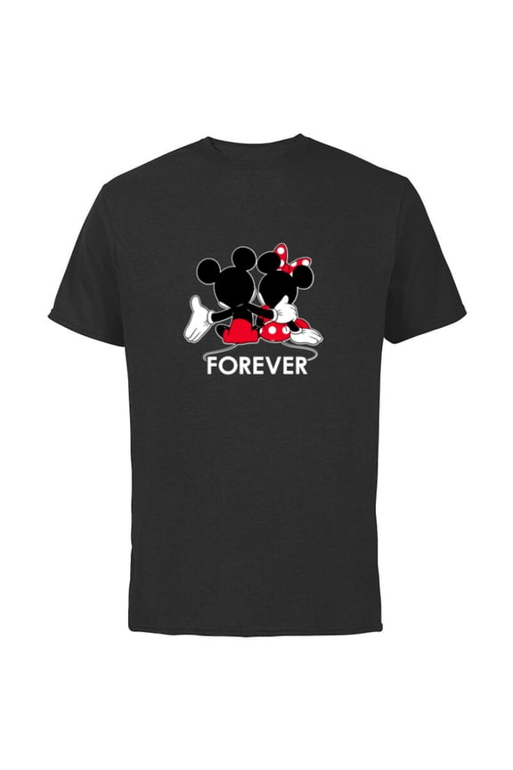 Mickey and Minnie Mouse Silhouettes Forever - Short Sleeve Cotton T-Shirt for Adults -Customized-Black