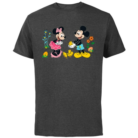 Disney Mickey and Minnie Mouse Springtime Easter - Short Sleeve Cotton T-Shirt for Adults - Customized-Charcoal