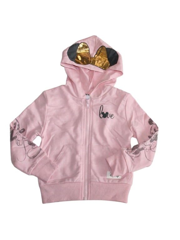 Disney Mickey and Minnie Mouse Toddler Girl's Love Pink Zip-Up Hooded Jacket Size 2T