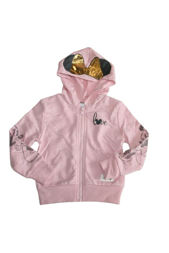 Disney Mickey and Minnie Mouse Toddler Girl's Love Pink Zip-Up Hooded Jacket Size 2T