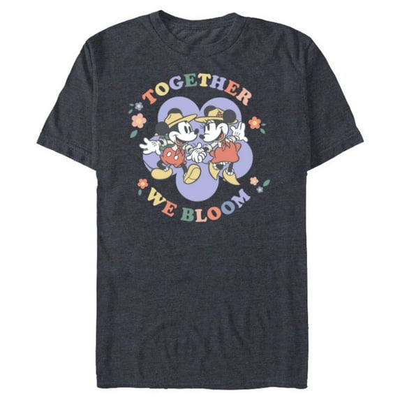 Disney Mickey and Minnie Mouse Together We Bloom Springtime - Short Sleeve Blended T-Shirt for Adults - Customized-Navy Heather