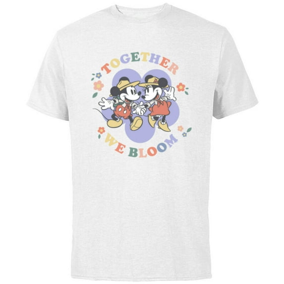 Disney Mickey and Minnie Mouse Together We Bloom Springtime - Short Sleeve Cotton T-Shirt for Adults - Customized-White