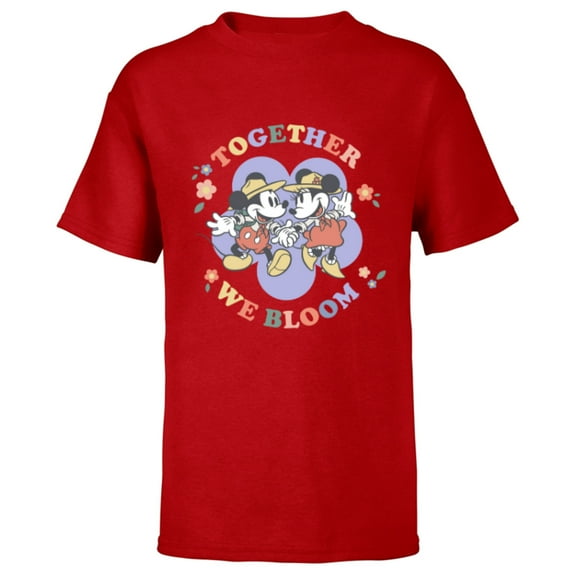 Disney Mickey and Minnie Mouse Together We Bloom Springtime - Short Sleeve T-Shirt for Kids - Customized-Red