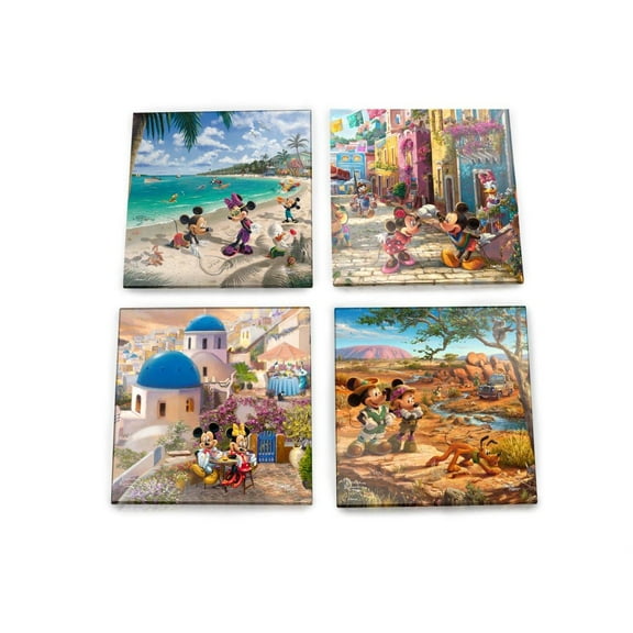 Disney (Mickey and Minnie Mouse Tourists II) StarFire Prints Glass Coaster Set of Four