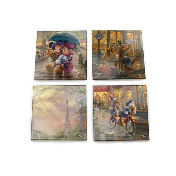 Disney (Mickey and Minnie Mouse in Paris) StarFire Prints Glass Coaster Set of Four