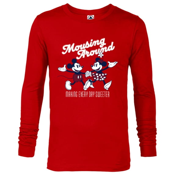 Disney Mickey and Minnie Mousing Around Retro Vintage - Long Sleeve T-Shirt for Men - Customized-New Red