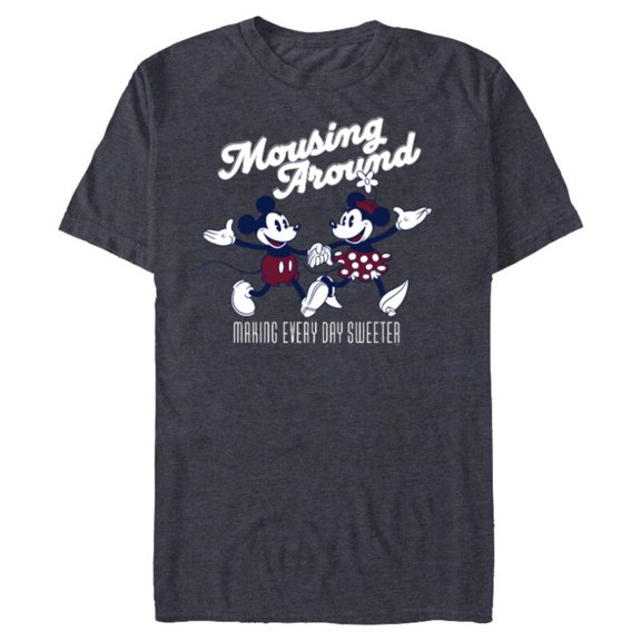 Disney Mickey and Minnie Mousing Around Retro Vintage - Short Sleeve Blended T-Shirt for Adults - Customized-Navy Heather