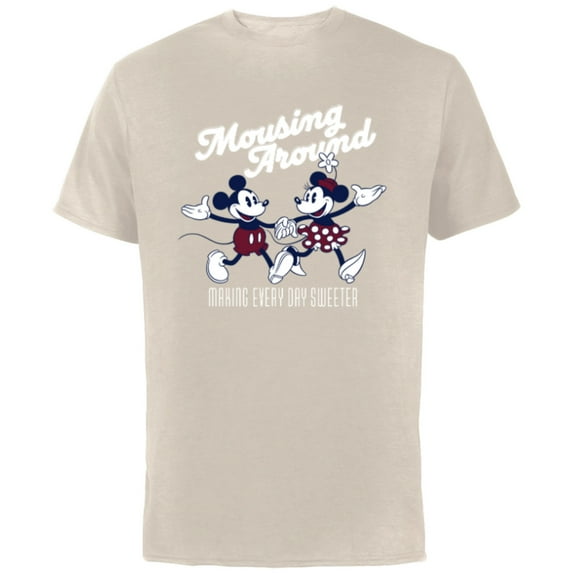 Disney Mickey and Minnie Mousing Around Retro Vintage - Short Sleeve Cotton T-Shirt for Adults - Customized-Natural