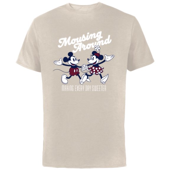 Disney Mickey and Minnie Mousing Around Retro Vintage - Short Sleeve Cotton T-Shirt for Adults - Customized-Natural