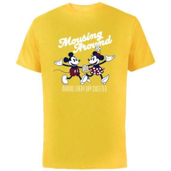 Disney Mickey and Minnie Mousing Around Retro Vintage - Short Sleeve Cotton T-Shirt for Adults - Customized-Yellow