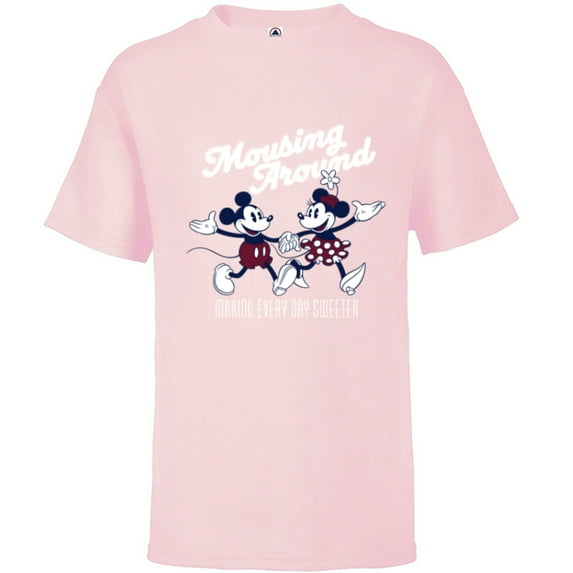 Disney Mickey and Minnie Mousing Around Retro Vintage - Short Sleeve T-Shirt for Kids - Customized-Soft Pink