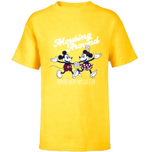 Disney Mickey and Minnie Mousing Around Retro Vintage - Short Sleeve T-Shirt for Kids - Customized-Yellow