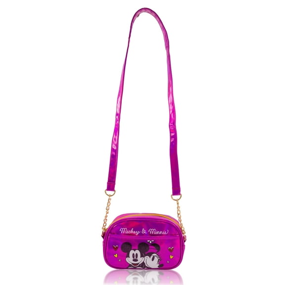 Disney Mickey and Minnie Purse Crossbody Handbag for Women | Metallic Vinyl Women's Shoulder Handbag | Mickey and Minnie Accessories for Girls