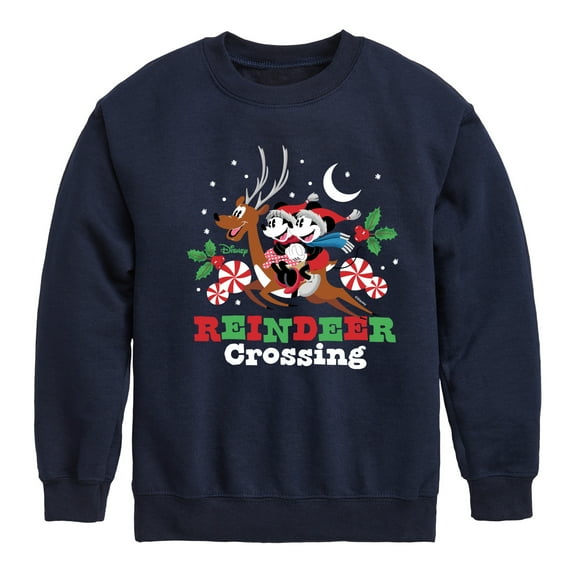 Disney - Mickey and Minnie Reindeer Crossing Christmas - Toddler & Youth Crewneck Fleece Sweatshirt