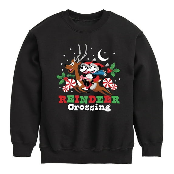 Disney - Mickey and Minnie Reindeer Crossing Christmas - Toddler & Youth Crewneck Fleece Sweatshirt