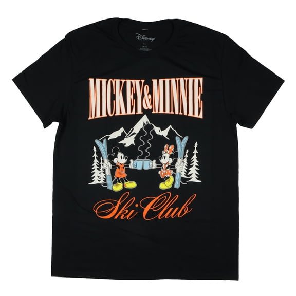 Disney Mickey and Minnie Ski Club Men's Character Design Adult Short Sleeve Tee