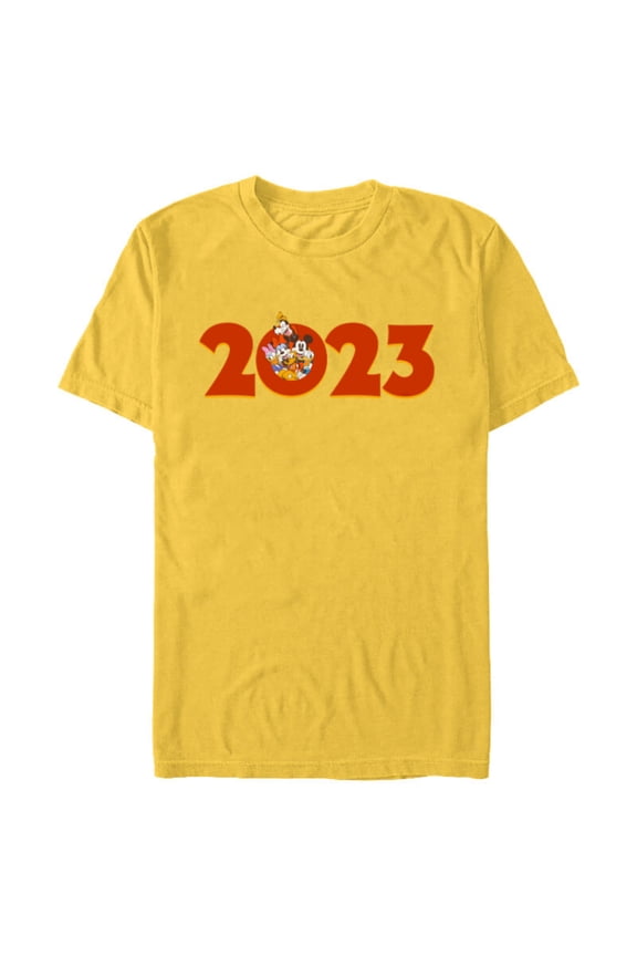 Mickey and the Gang 2023 100th Anniversary New Year - Short Sleeve Blended T-Shirt for Adults - Customized-Yellow
