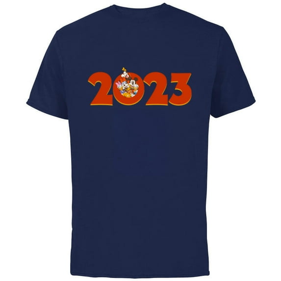 Disney Mickey and the Gang 2023 100th Anniversary New Year - Short Sleeve Cotton T-Shirt for Adults - Customized-Navy
