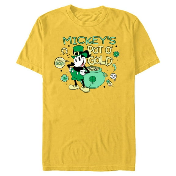 Disney Mickey’s Pot o’ Gold St Patrick’s Day Retro - Short Sleeve Blended T-Shirt for Adults - Customized-Yellow