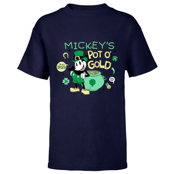 Disney Mickey’s Pot o’ Gold St Patrick’s Day Retro - Short Sleeve T-Shirt for Kids - Customized-Navy