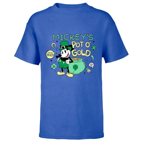 Disney Mickey’s Pot o’ Gold St Patrick’s Day Retro - Short Sleeve T-Shirt for Kids - Customized-Royal