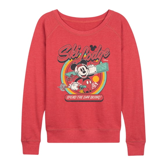 Disney - Mickey's Ski Lodge Women's Lightweight French Terry Wide Neck Long Sleeve Graphic Shirt
