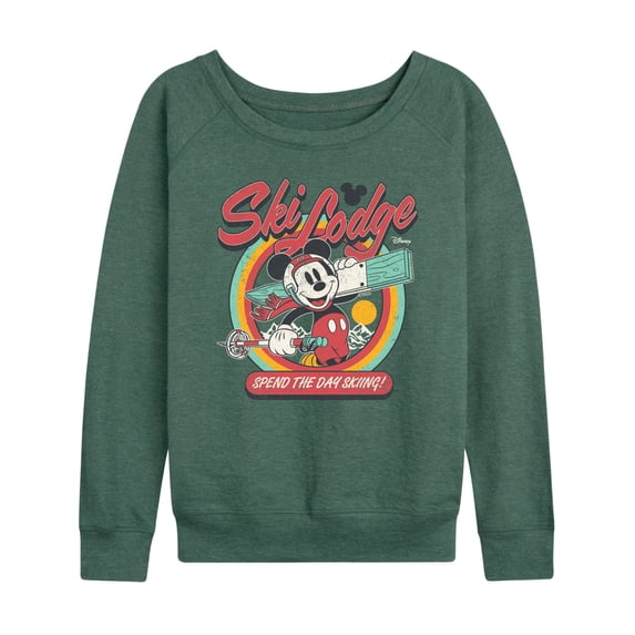 Disney - Mickey's Ski Lodge Women's Lightweight French Terry Wide Neck Long Sleeve Graphic Shirt