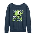 thumbnail image 1 of Disney - Mike Yay It's My Birthday Women's Lightweight French Terry Wide Neck Long Sleeve Graphic Shirt, 1 of 5