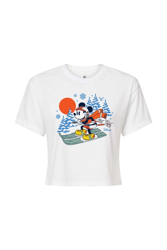 - Mickey Skiing - Juniors Cropped Graphic T-Shirt