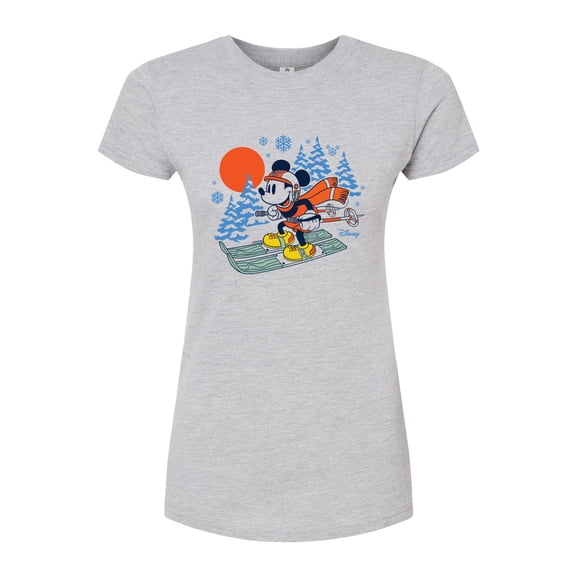 Disney - Mickey Skiing  - Juniors Fitted Graphic T-Shirt
