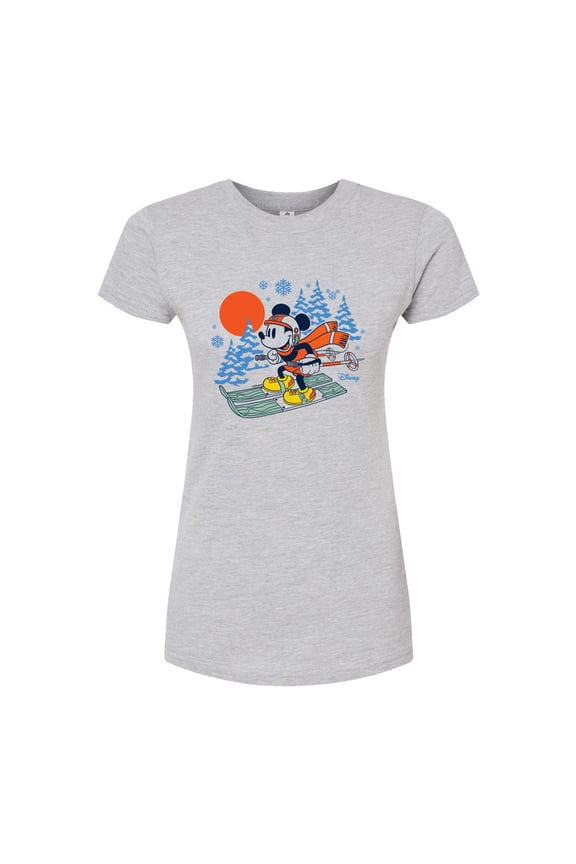 - Mickey Skiing - Juniors Fitted Graphic T-Shirt