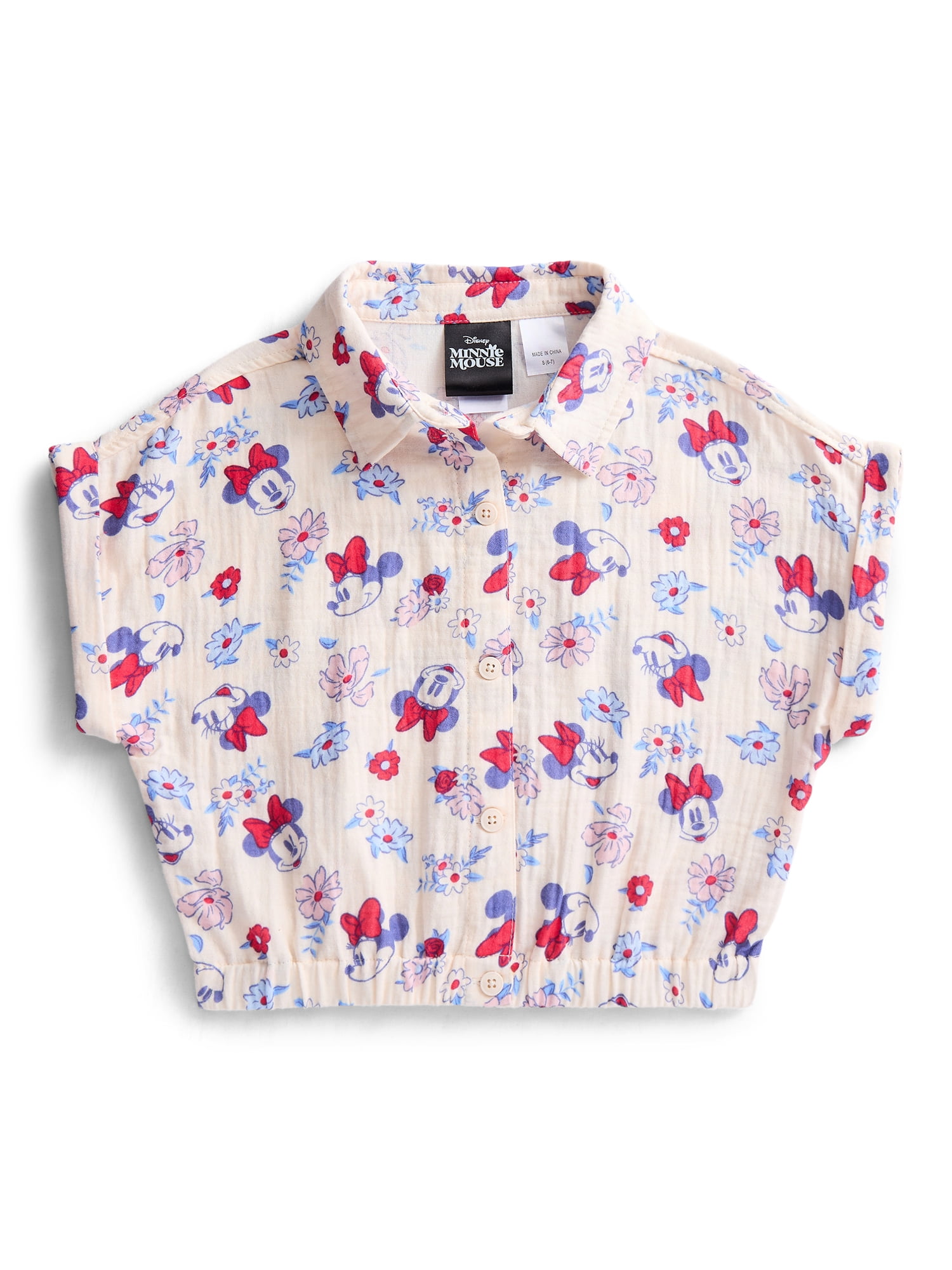 Disney Minnie Mouse Girls Printed Button Up Shirt, Sizes 4-16