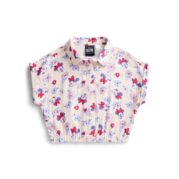 Disney Minnie Mouse Girls Printed Button Up Shirt, Sizes 4-16