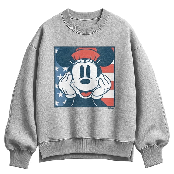 Disney - Minnie American Flag - Women's Oversized Fleece Crew Sweatshirt