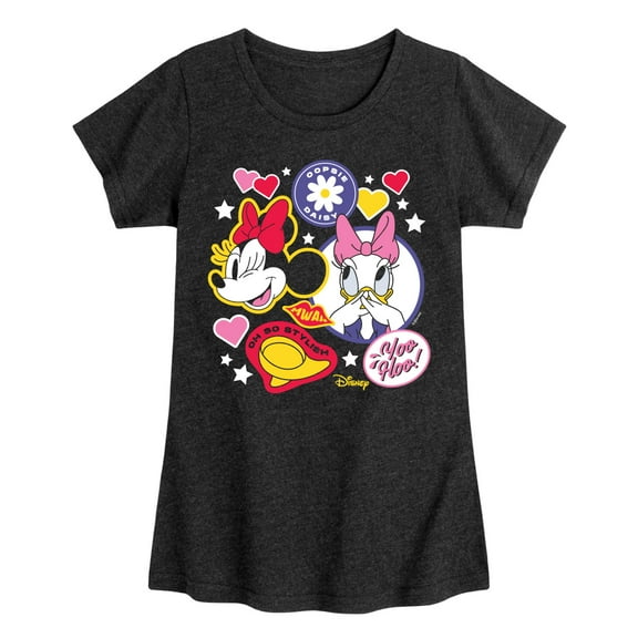 Disney - Minnie And Daisy Sticker Look - Youth Girls Short Sleeve Graphic T-Shirt