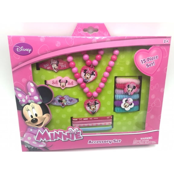 Disney Minnie Mouse Necklace Braclet Barrettes Terries 15 pc Accessory Set