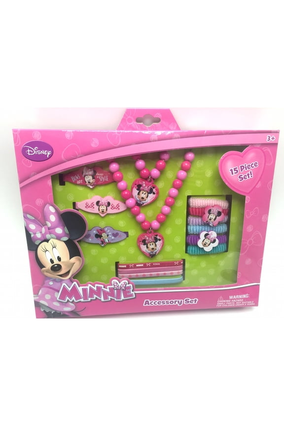 Disney Minnie Mouse Necklace Braclet Barrettes Terries 15 pc Accessory Set