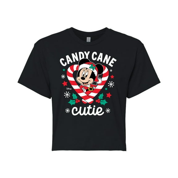 Disney - Minnie Candy Cane Cutie - Juniors Cropped Cotton Blend T-Shirt