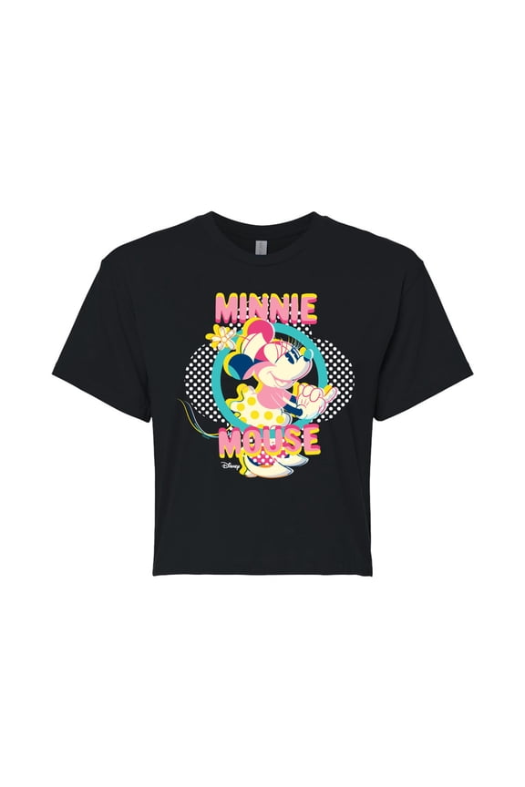 - Minnie Circle Frame - Juniors Cropped Cotton Blend T-Shirt