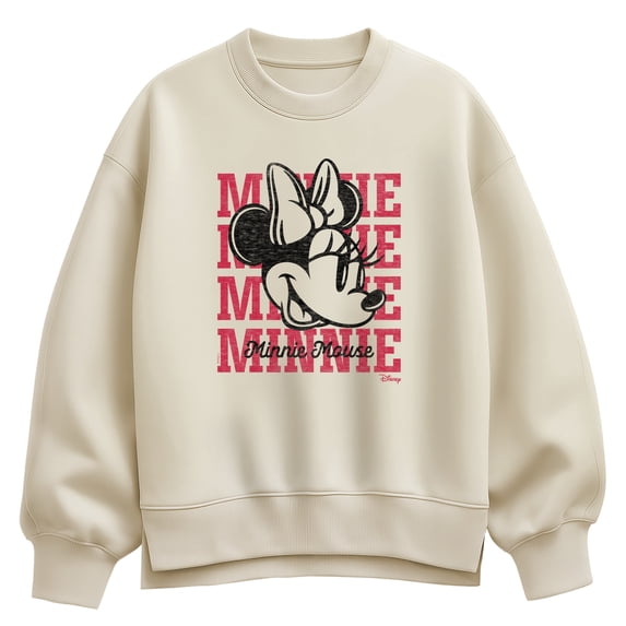 Disney - Minnie Collegiate Repeated Women's Oversized Fleece Crew Sweatshirt