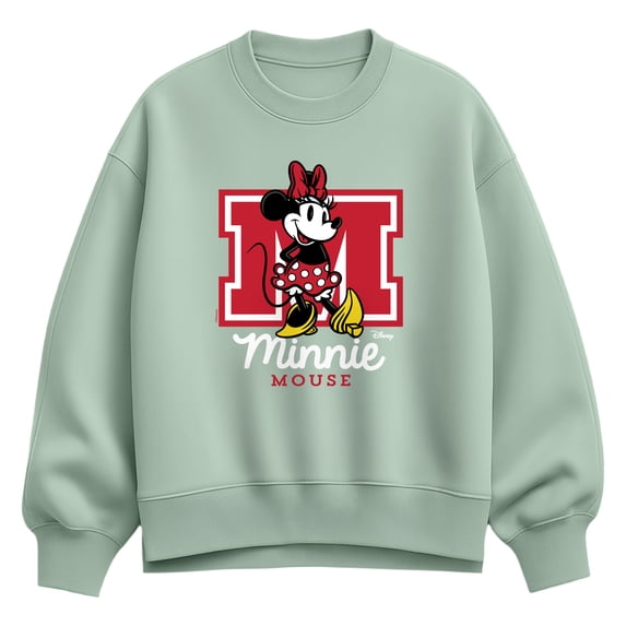 Disney - Minnie Collegiate - Women's Oversized Fleece Crew Sweatshirt