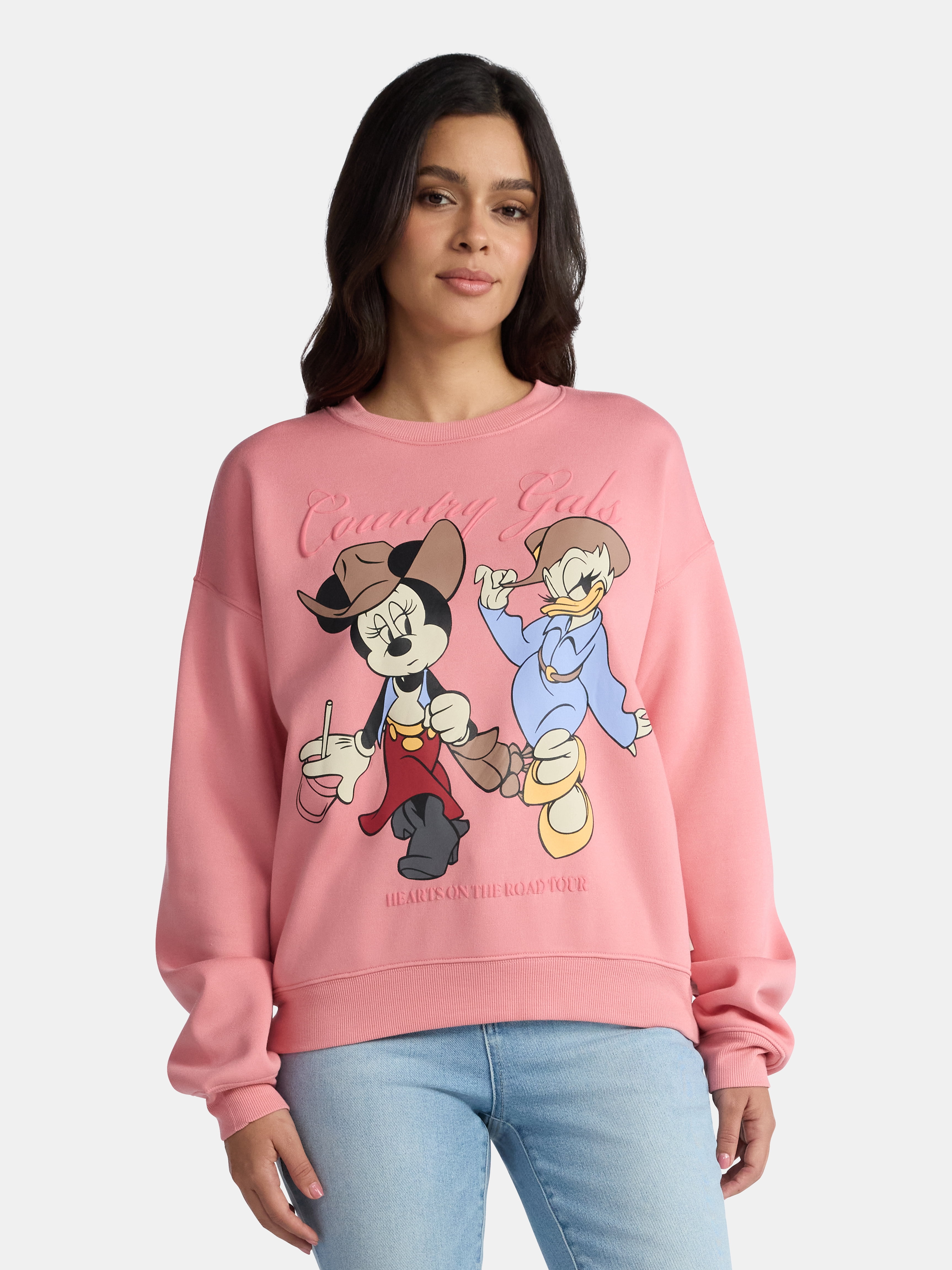 Disney Women's Minnie Mouse and Daisy Graphic Sweatshirt with Long Sleeves, Sizes XXS-2XL