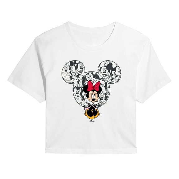 Disney - Minnie Ear Pattern - Juniors Cropped Short Sleeve Graphic T-Shirt