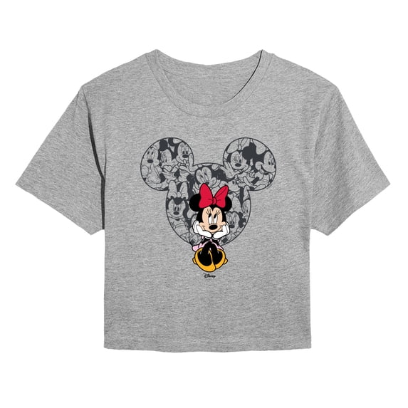 Disney - Minnie Ear Pattern - Juniors Cropped Short Sleeve Graphic T-Shirt