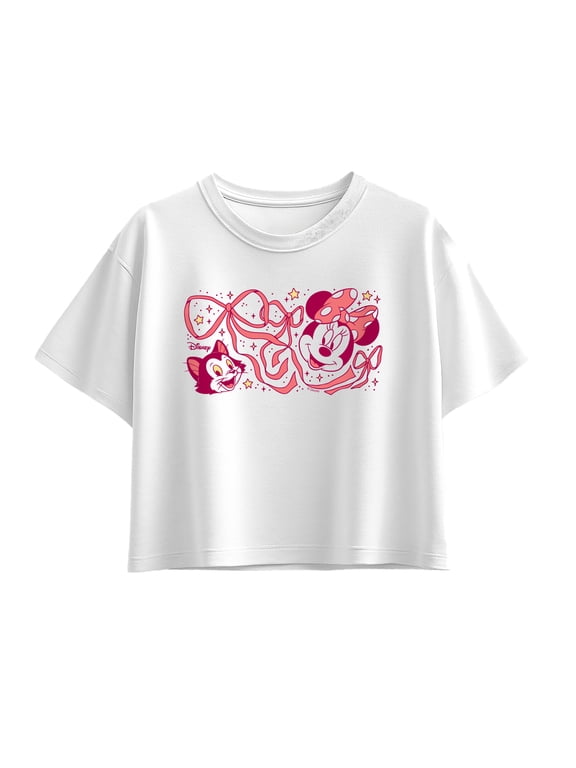 - Minnie Figaro Bow Girls' Short Sleeve Boxy Graphic T-Shirt