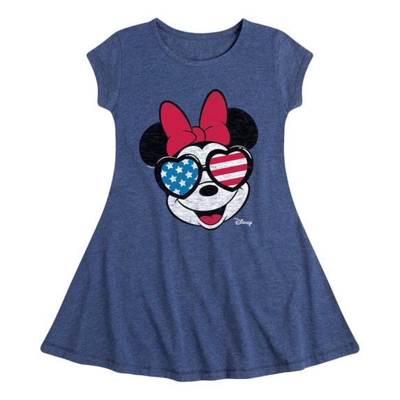 Disney - Minnie Flag Glasses - Youth Girls Fit & Flare Cap Sleeve Dress